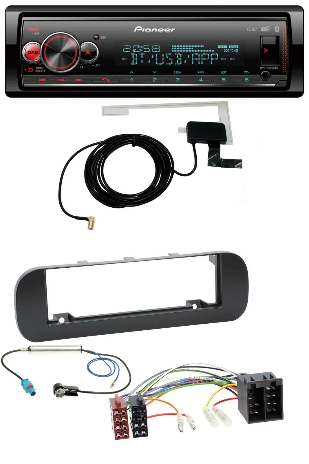 Автомагнитола для Fiat Panda (с 2012) Pioneer Bluetooth, DAB, USB, MP3, черный