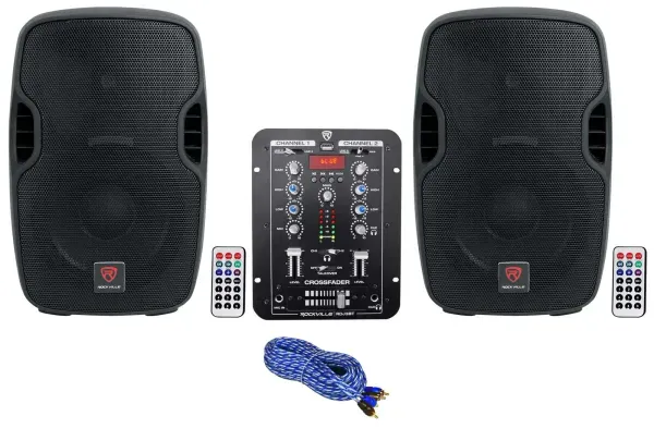 (2) Rockville BPA10 400 Watt 8" Powered Speakers+2-Channel Bluetooth Mixer w/USB