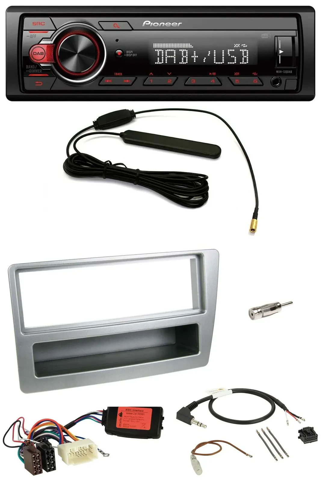 Автомагнитола для Honda Civic 2004–2006 Pioneer 1-DIN DAB MP3 USB серебристая