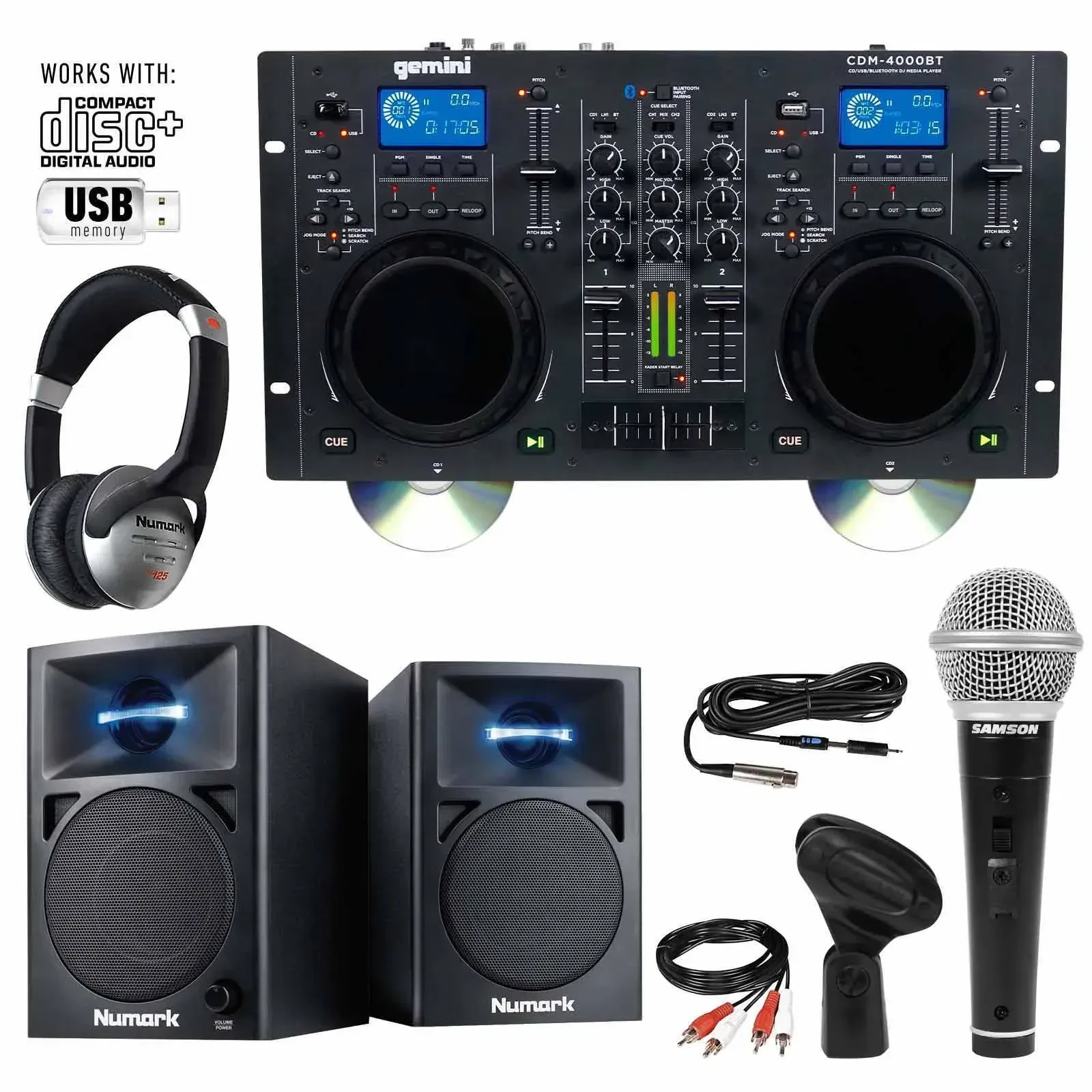 DJ медиаплеер Gemini CDM-4000BT CD/MP3/USB, Bluetooth, в комплекте динамики, микрофон и наушники