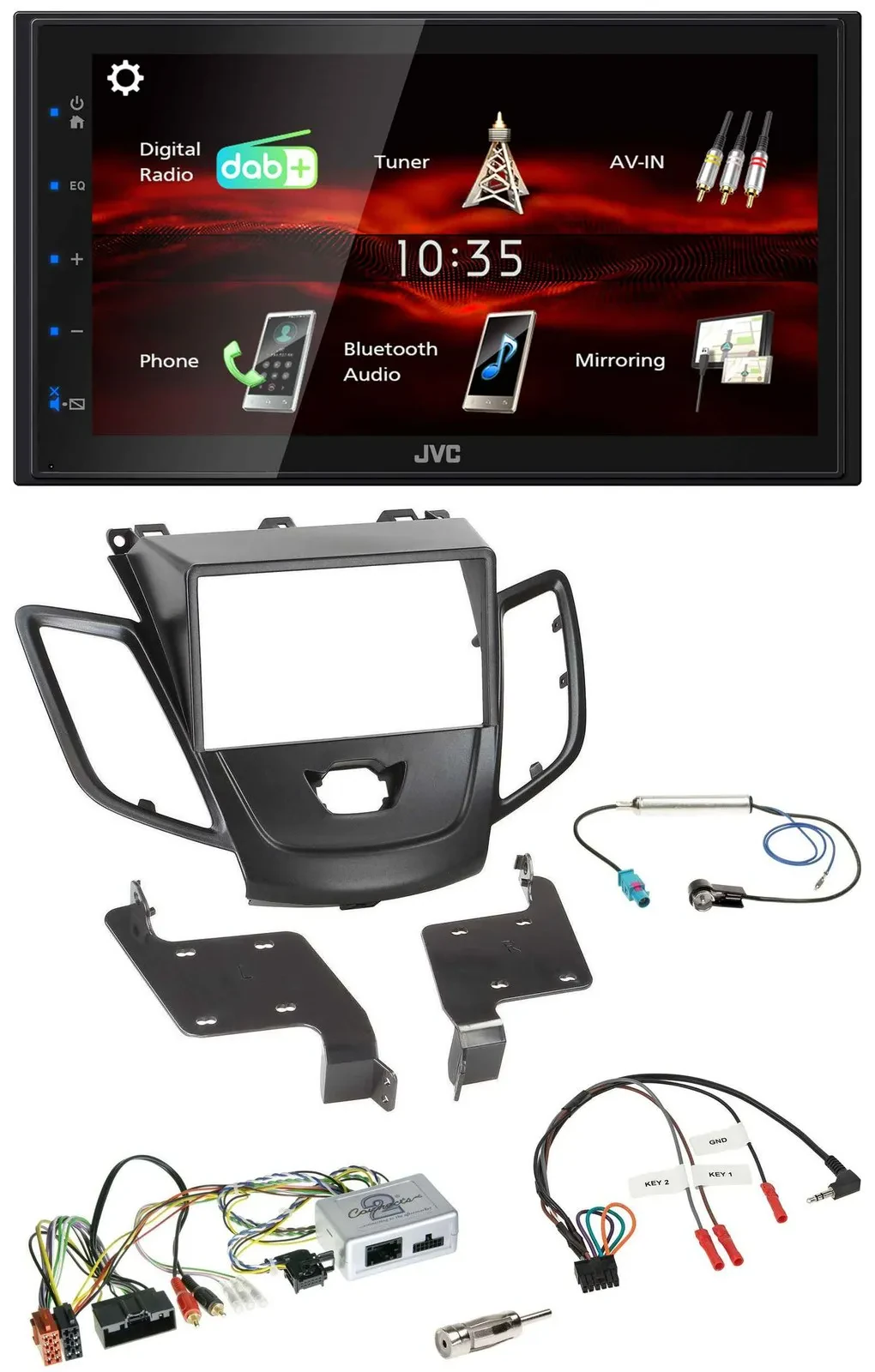 JVC USB Bluetooth Lenkrad DAB 2DIN Autoradio für Ford Fiesta 10-17 schwarz
