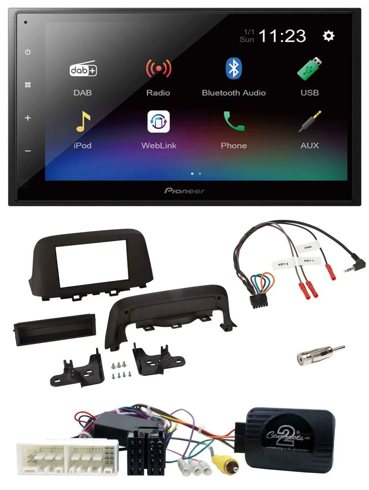 Pioneer USB Bluetooth DAB 2DIN Lenkrad Autoradio für Hyundai Kona ab 2013