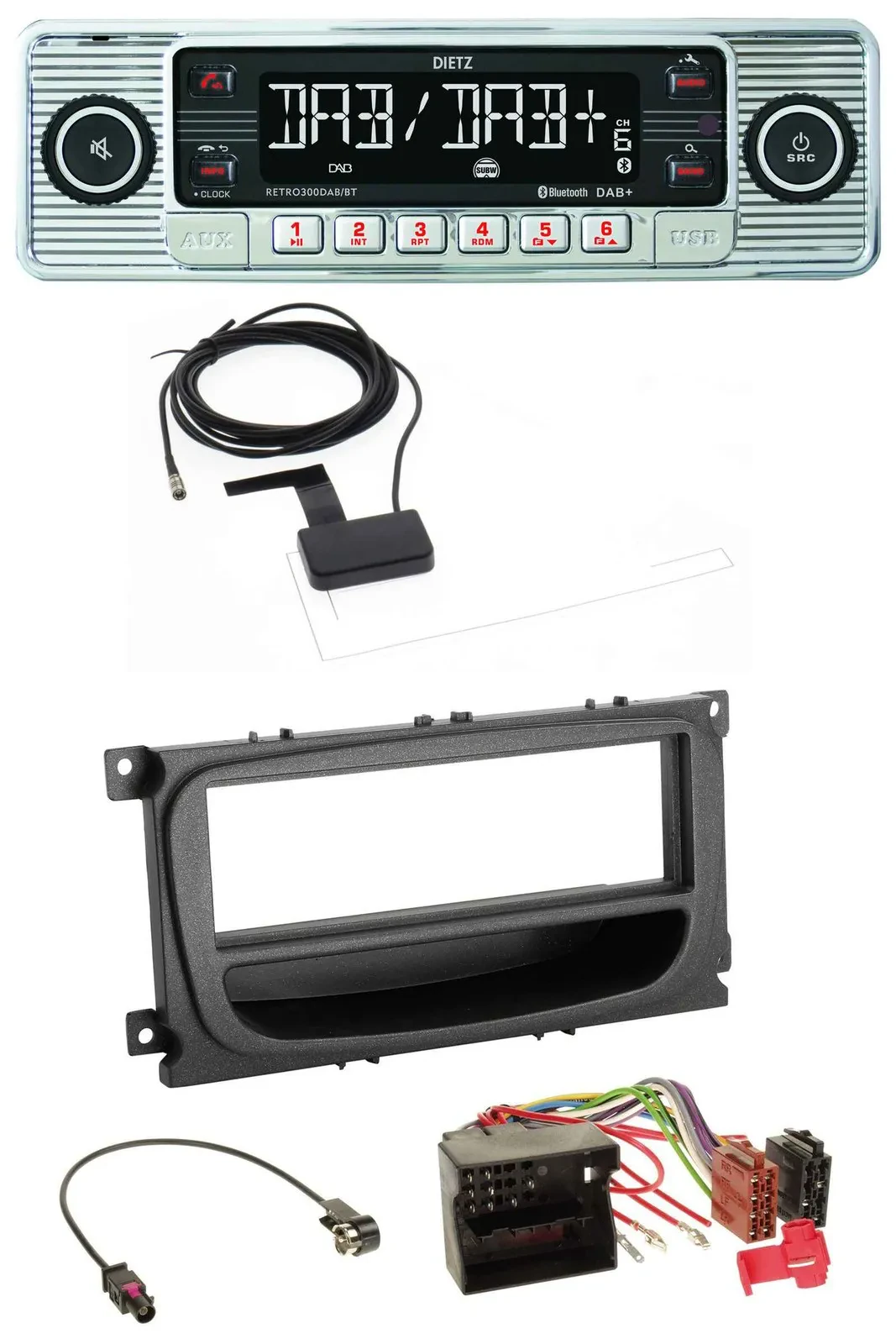 Dietz Bluetooth USB MP3 DAB Autoradio für Ford Mondeo S-Max 07-14 Ablagefach sch