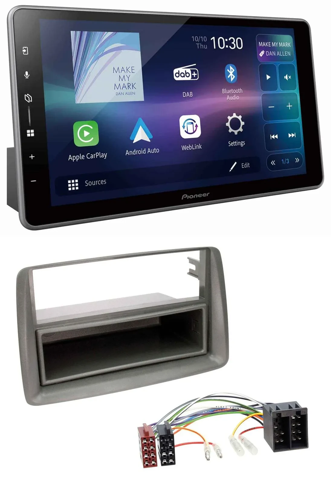 Автомагнитола Pioneer Bluetooth USB DAB MP3, серый, для Fiat Panda (169, 2003–2012)