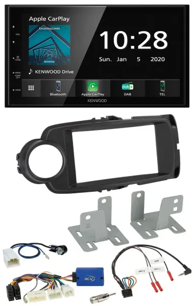 Kenwood Bluetooth Lenkrad DAB USB 2DIN Autoradio für Toyota Yaris ab 2014 schwar