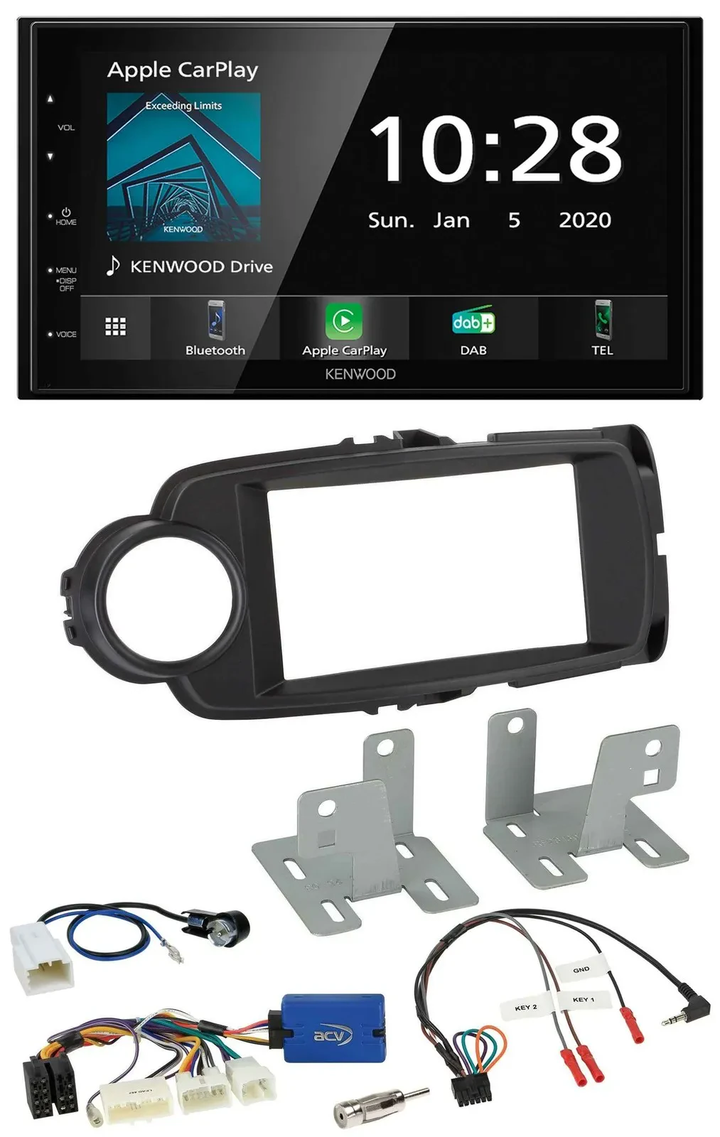 Автомагнитола Kenwood 2-DIN Bluetooth DAB USB для Toyota Yaris с 2014, черная
