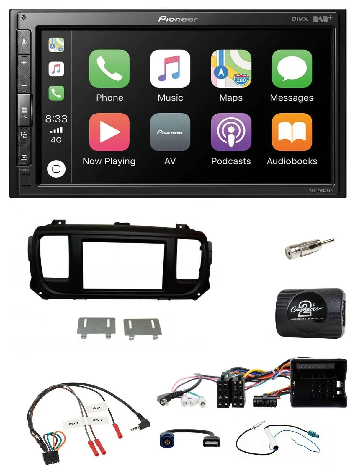 Автомагнитола для Citroen Jumpy Pioneer 2 DIN, DAB, Bluetooth, USB, поддержка кнопок на руле