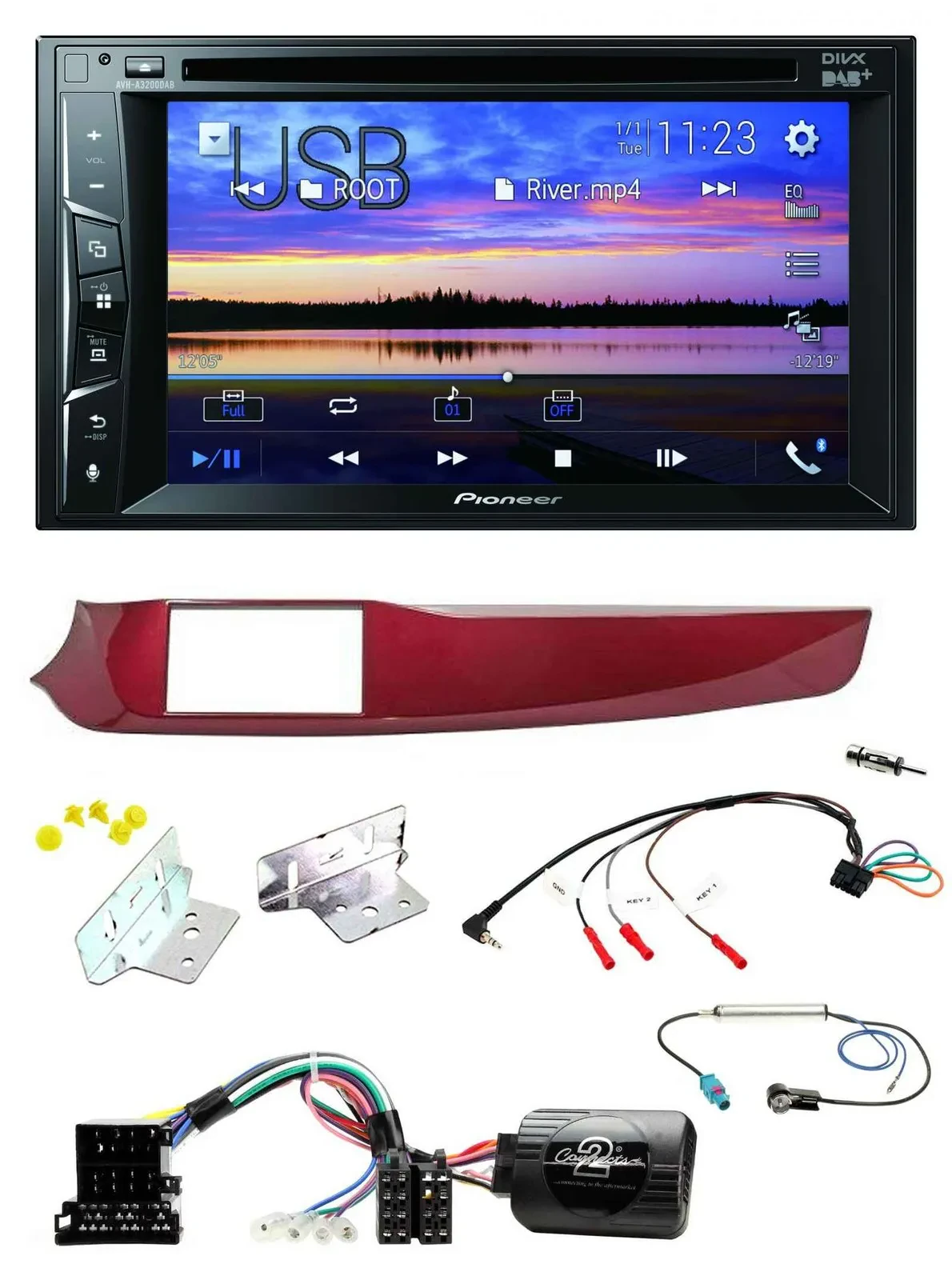 Автомагнитола Pioneer 2DIN, Bluetooth, USB, DVD, DAB, для Alfa Romeo Giulietta, красный