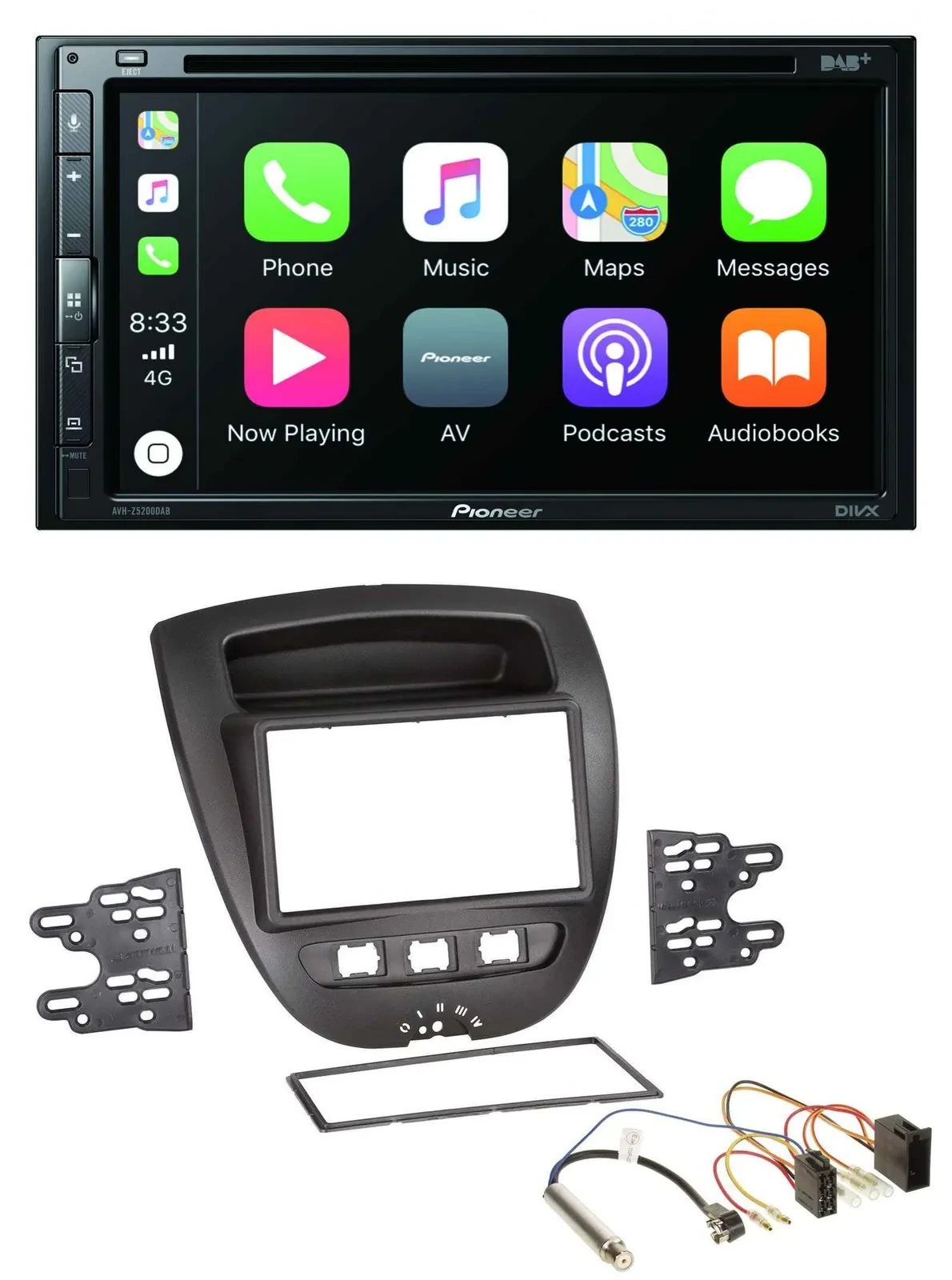Pioneer DVD 2DIN MP3 DAB Bluetooth USB Autoradio für Peugeot 107 Citroen C1 Toyo