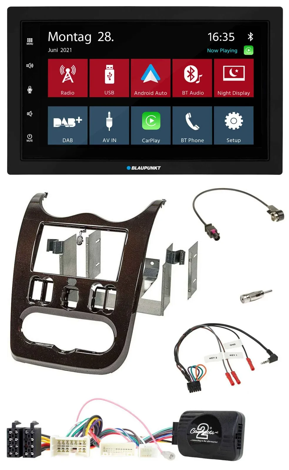 Blaupunkt Lenkrad Bluetooth DAB 2DIN USB Autoradio für Dacia ab 12 dunkelbraun