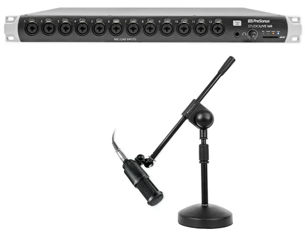 PRESONUS Studiolive 16R 16-Ch. Rack Stage Box Mixer, 16 Preamps+AT2020 Mic+Stand