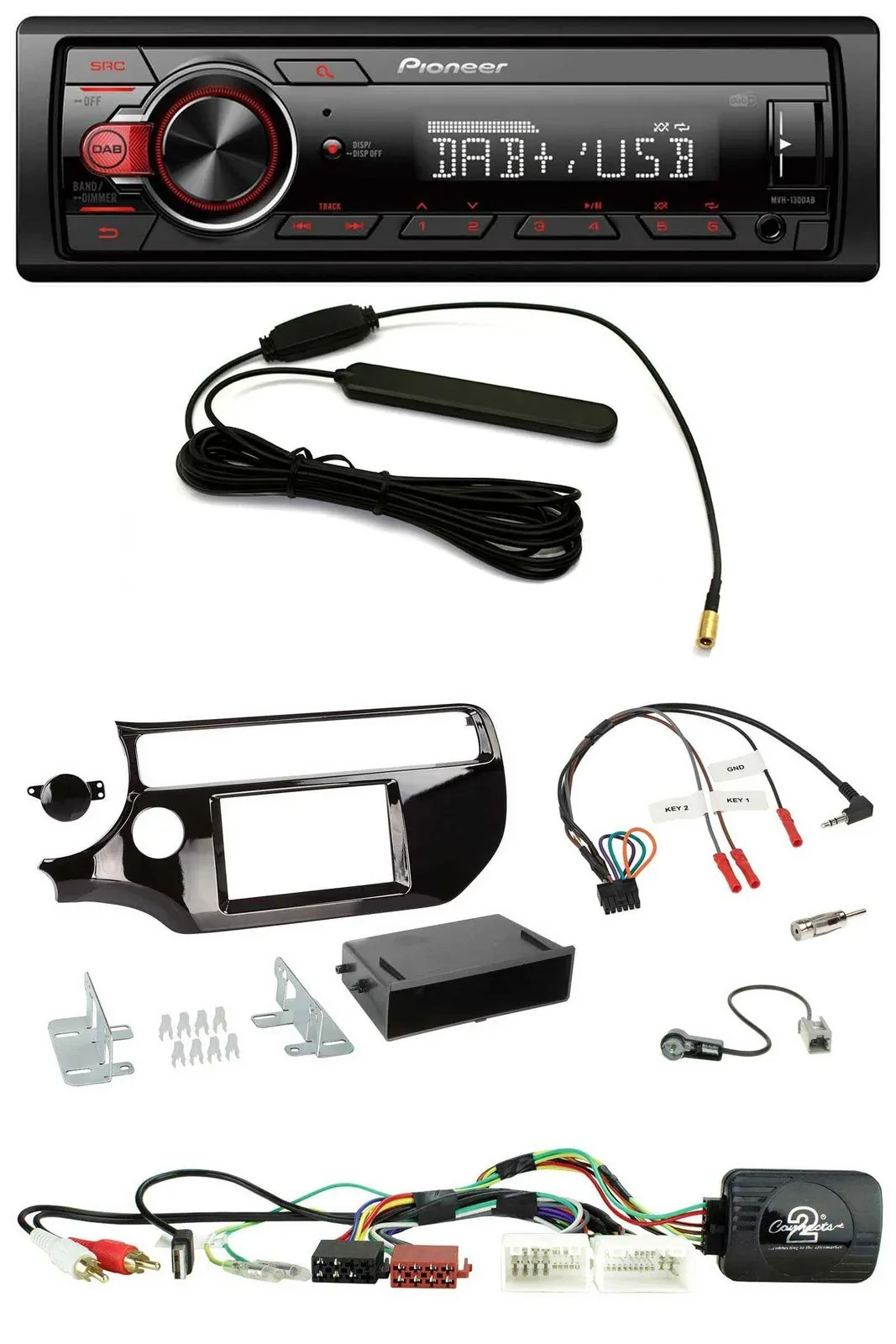 Автомагнитола для Kia Rio UB (с 03/2015) Pioneer 1-DIN, MP3, DAB, USB, поддержка управления на руле, цвет черный (piano black)