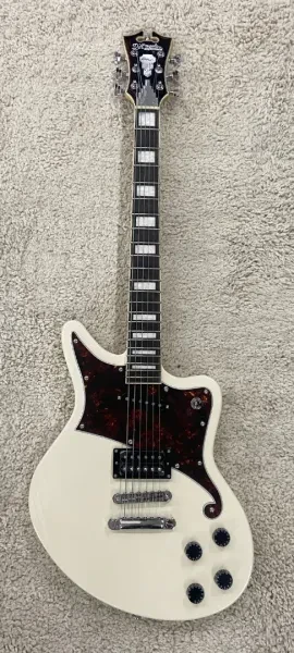 D'Angelico Premier Bedford Solid Body Electric Guitar, Antique White w/Bag