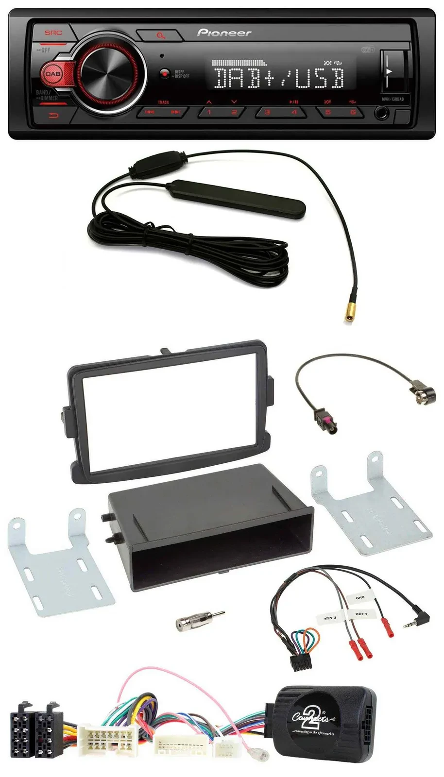 Автомагнитола Pioneer для Dacia Logan/Sandero (с 2012) 1-DIN, DAB, USB, MP3, черная