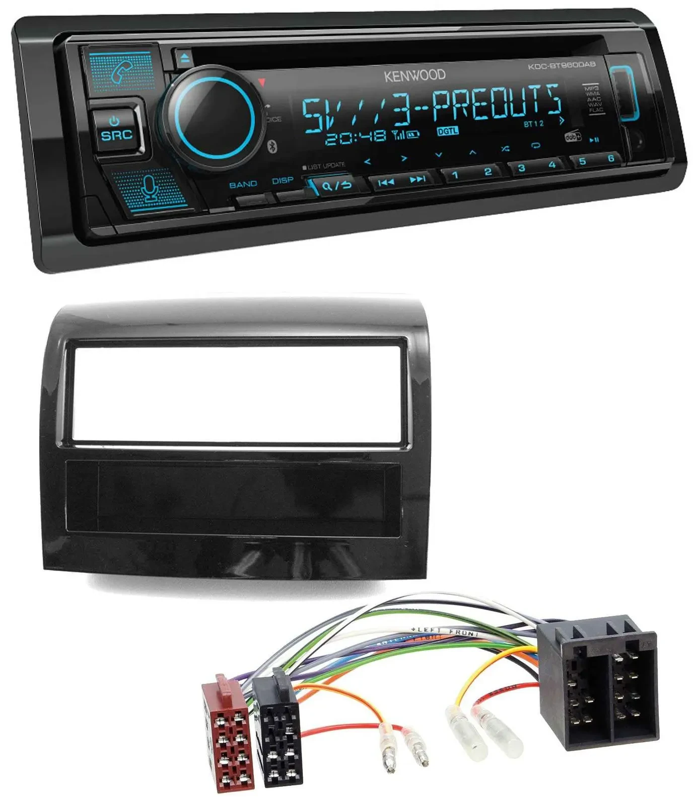 Автомагнитола для Fiat Ducato 2011–2021 Kenwood Bluetooth, USB, CD, MP3, DAB, чёрный глянец