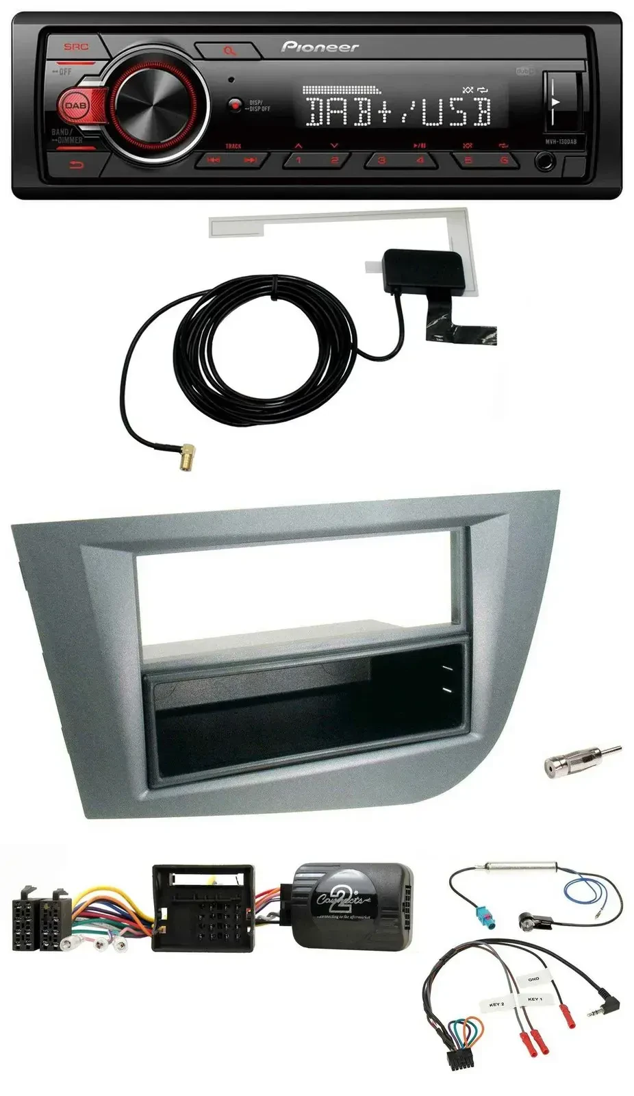 Автомагнитола Pioneer 1-DIN MP3 DAB USB для Seat Leon 2005–2010, тёмно-серая, управление с руля