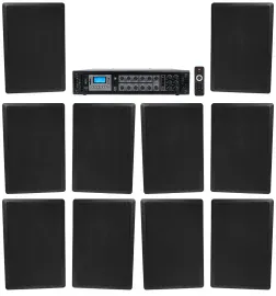 Rockville 6-Zone 70v Amplifier+(10) Slim Black Restaurant/Bar/Cafe Wall Speakers