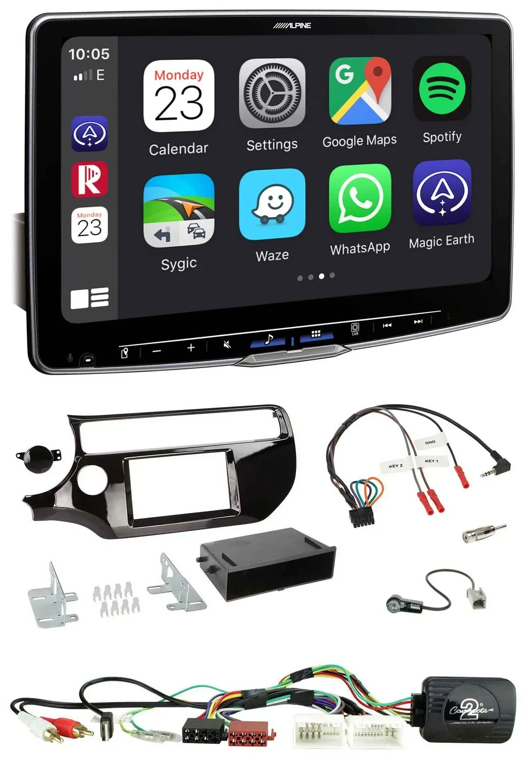 Alpine Lenkrad USB Bluetooth DAB Autoradio für Kia Rio UB ab 03/2015 piano schwa