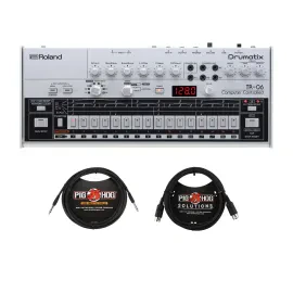 Roland Boutique Compact Metal Top Drum Machine w/Case Silver and Cables Bundle