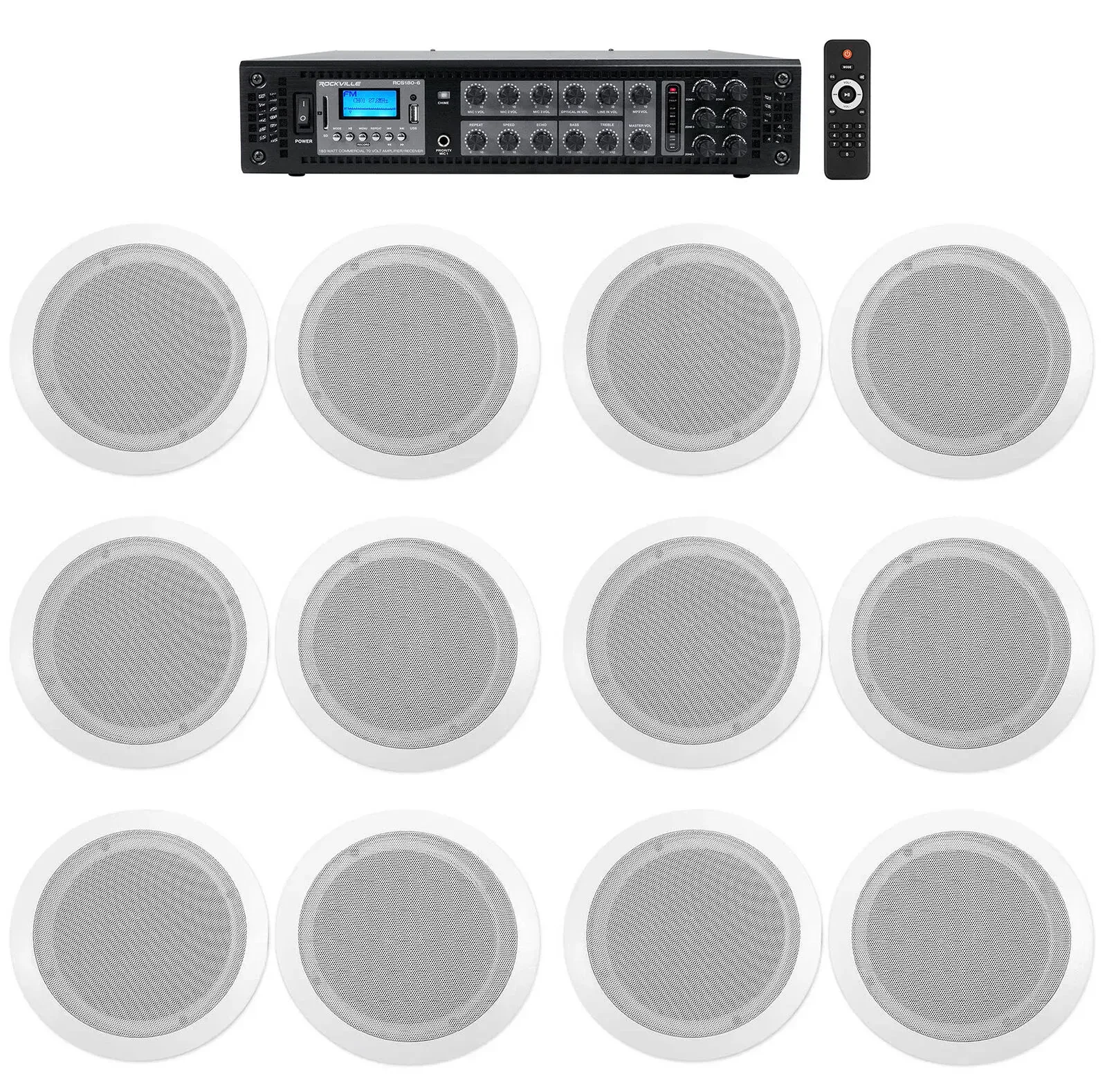 Потолочная акустика Rockville RCS180-6+(6) CC65T White с усилителем (12 штук)