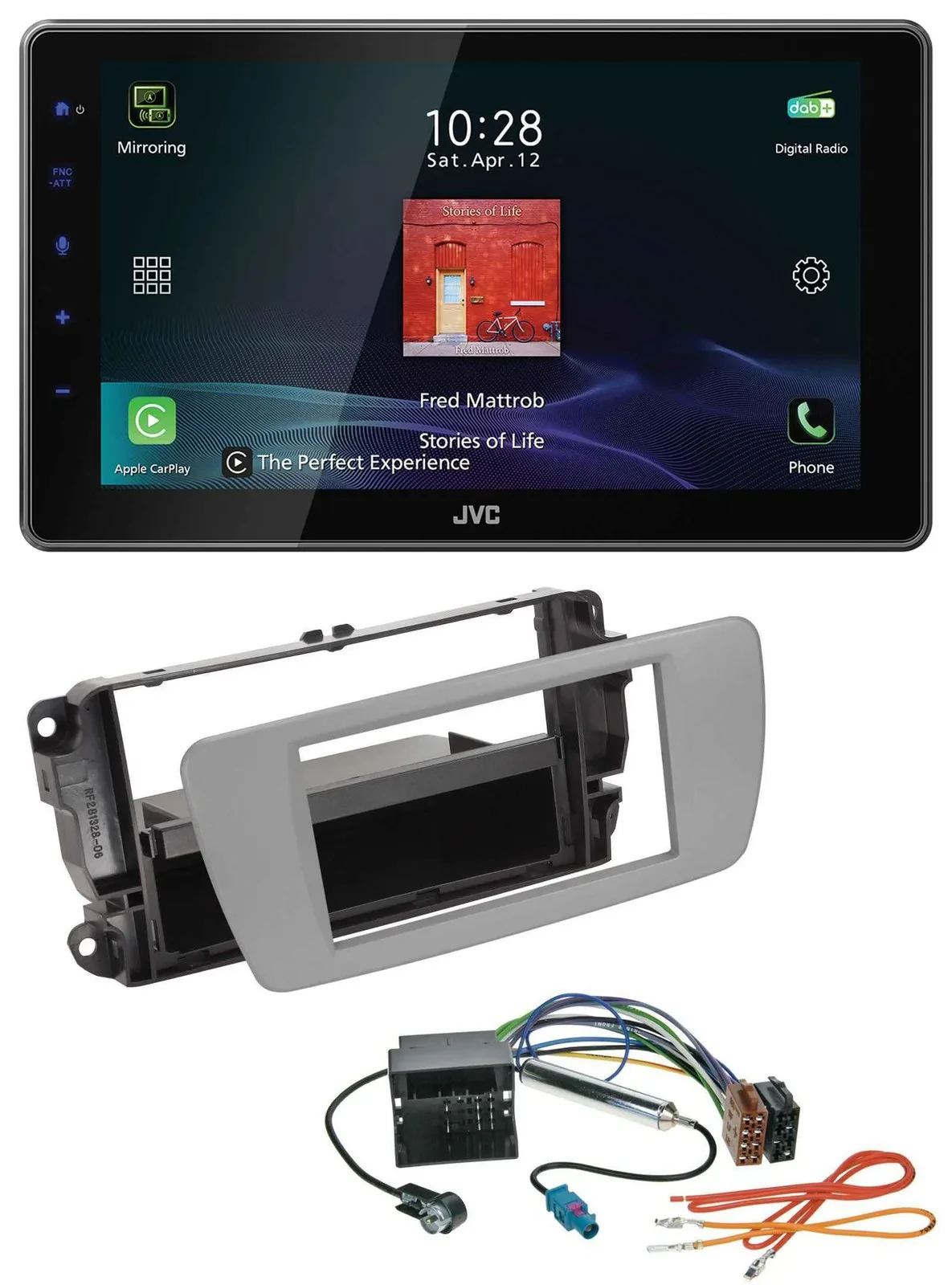 JVC DAB MP3 Bluetooth USB Autoradio für Seat Ibiza (ab 08) - dublingrau