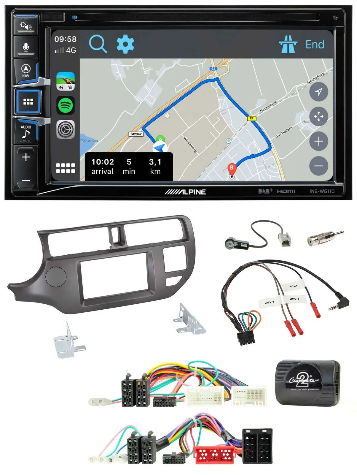 Alpine DAB TMC Bluetooth 2DIN USB Lenkrad Navigation für Kia Rio 11-15 UB anthra