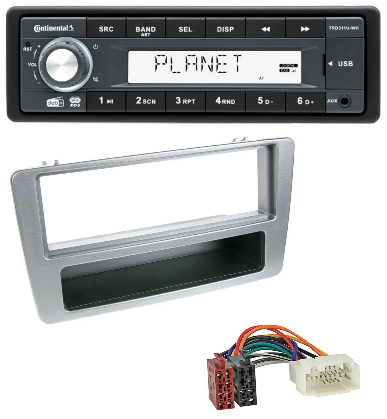 Автомагнитола Continental 1-DIN, MP3/AUX/USB/DAB, для Honda Civic (2001–2003), серебристая