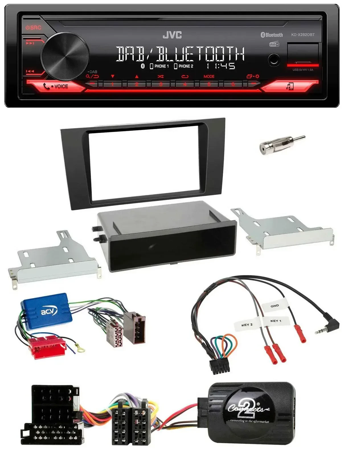 Автомагнитола JVC Bluetooth USB DAB для Audi A4 B5 (1999–2001), поддержка управления на руле, для активной системы