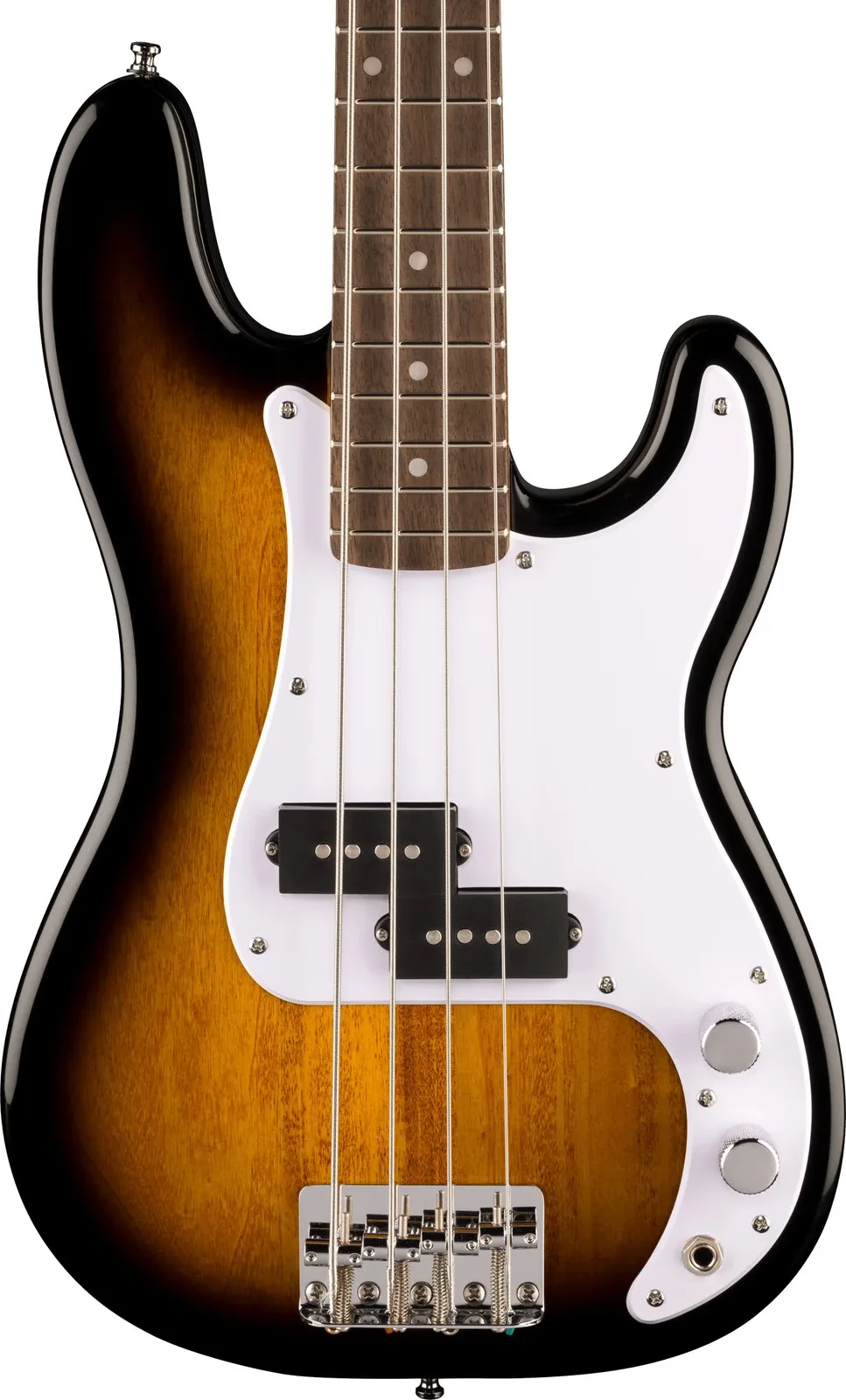 Бас-гитара Squier Mini Precision Bass короткая мензура, 4-струнная, накладка лаурель, 2-Color Sunburst