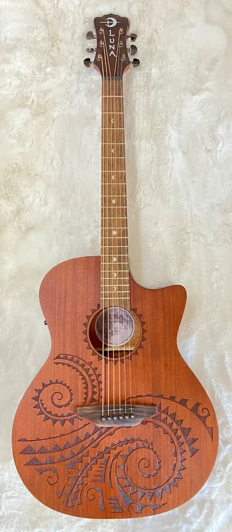 Luna Guitars Gypsy Tattoo Mahogany AcousticElectric Grand Concert Guitar Natural