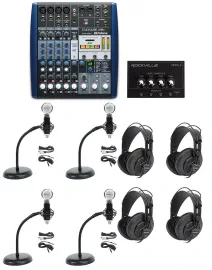 Presonus AR8 Podcast Studio Bundle w/Mics+Samson Headphones+Gooseneck Stands