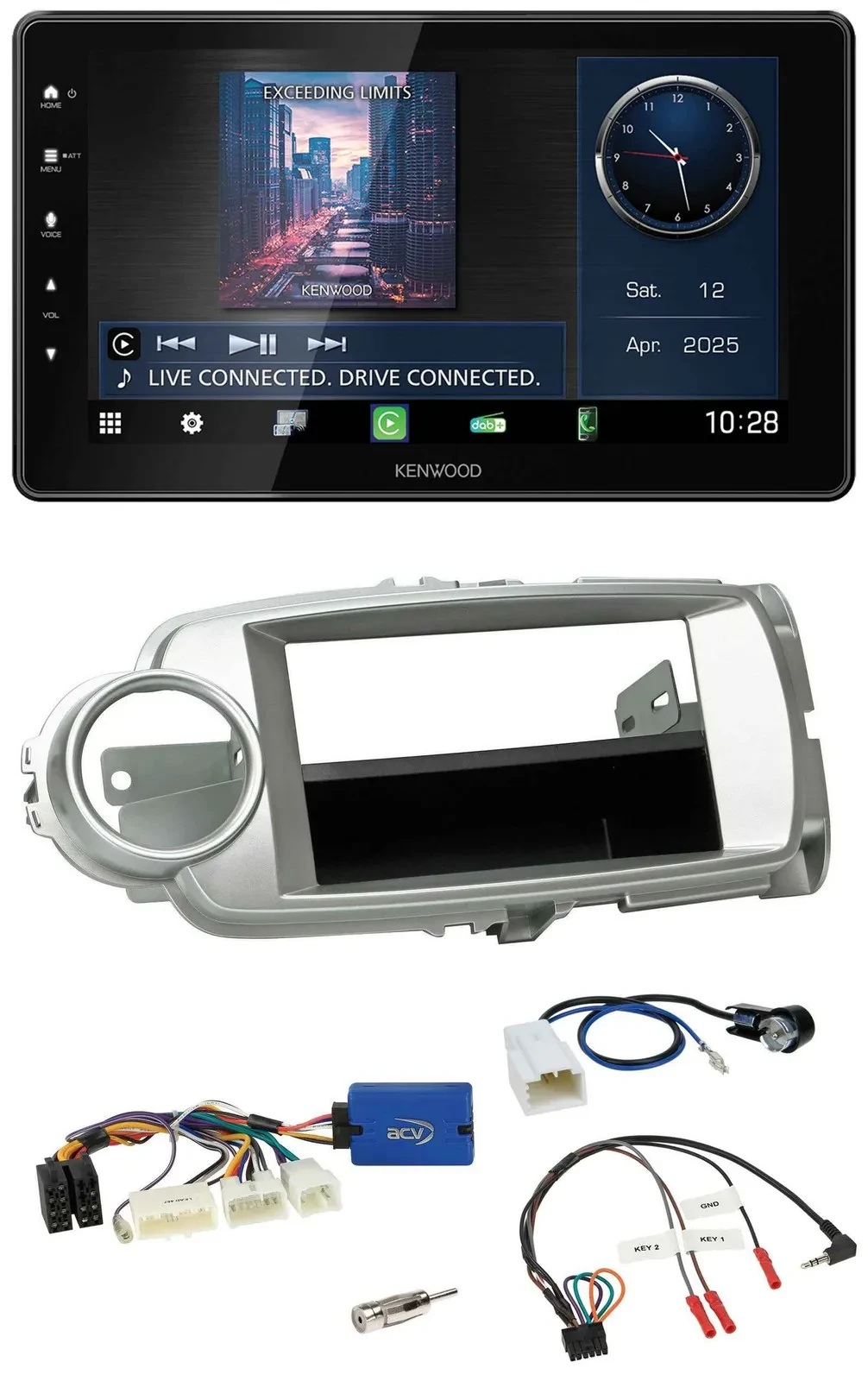 Kenwood Lenkrad Bluetooth USB DAB Autoradio für Toyota Yaris 2011-2014 silber 28