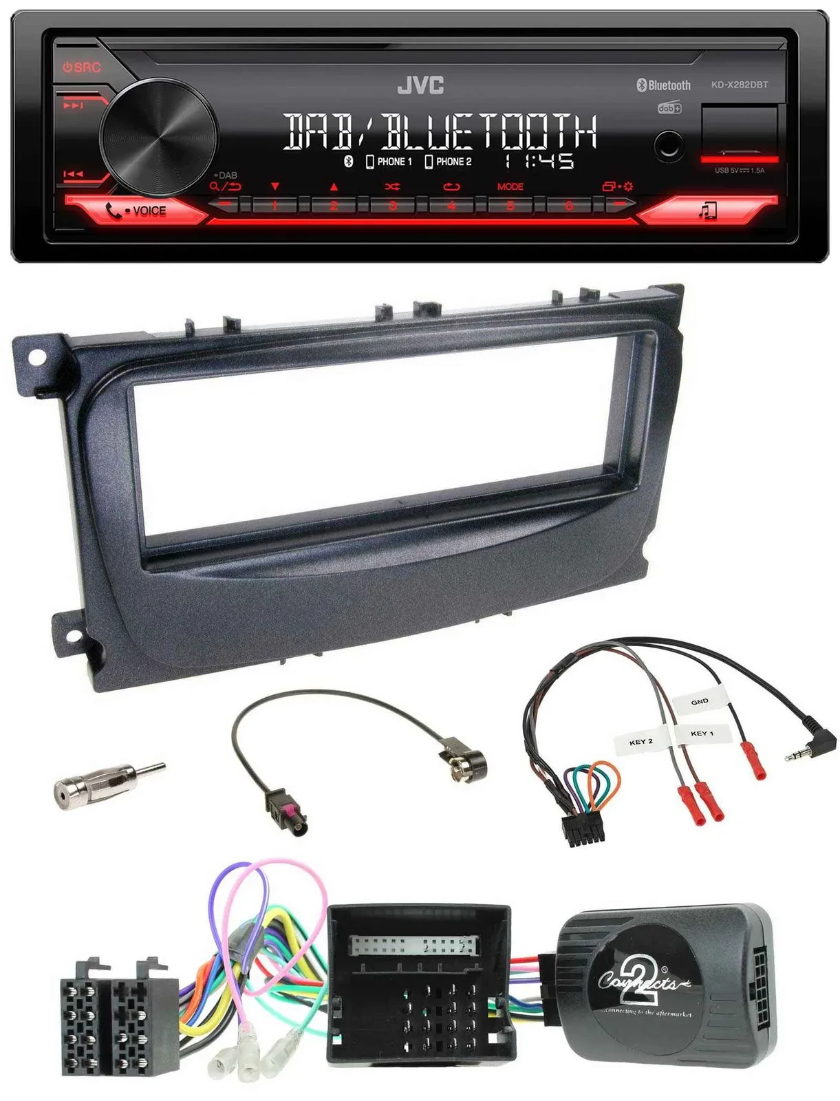 JVC Bluetooth USB DAB Lenkrad Autoradio für Ford Mondeo S-Max 2007-14 Can-Bus sc