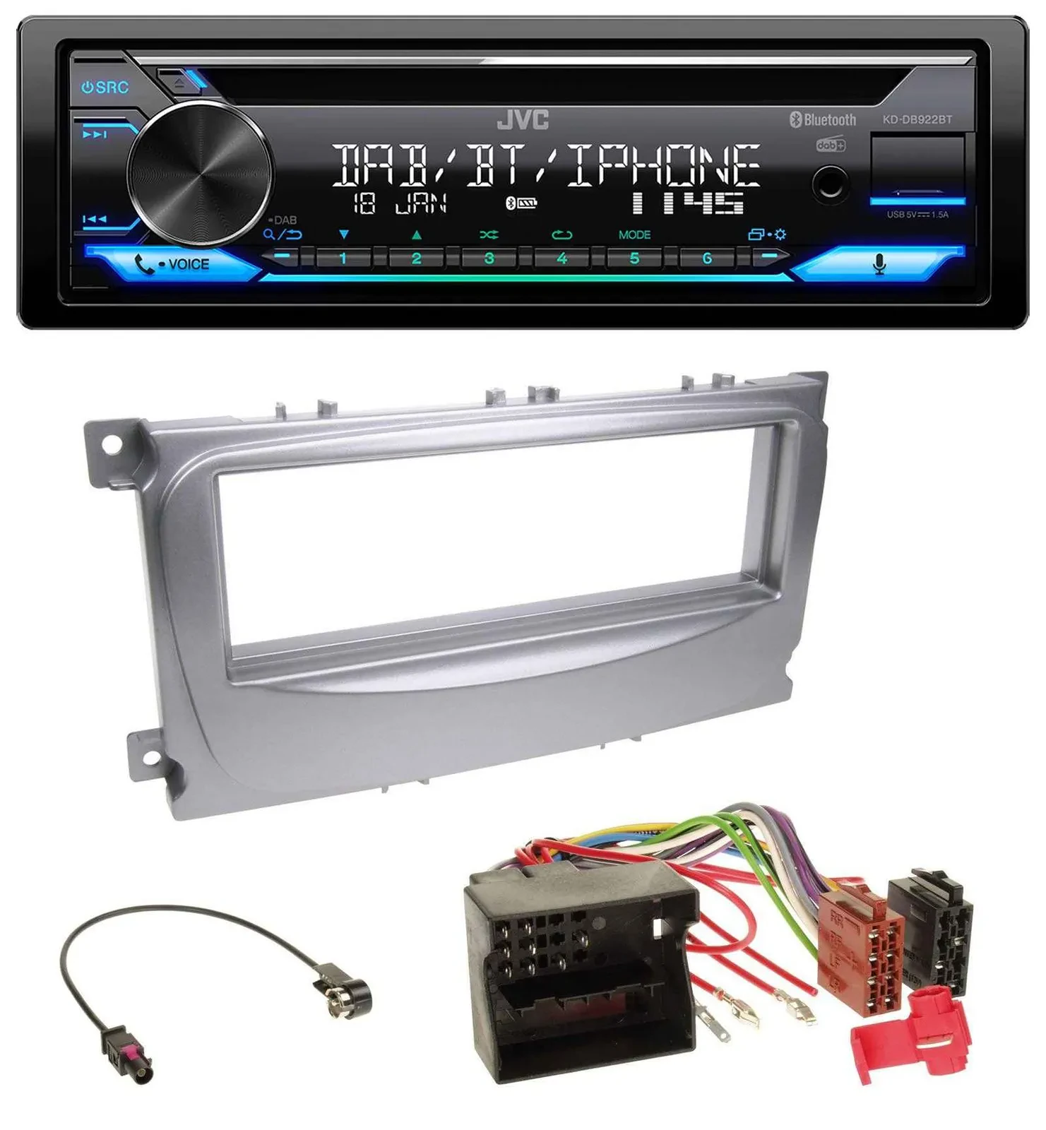 JVC Bluetooth MP3 USB DAB CD Autoradio für Ford S-Max Mondeo 07-14 silber