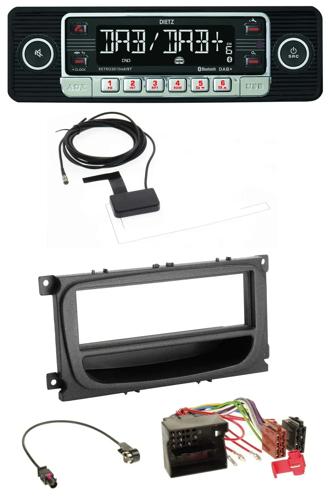 Dietz DAB Bluetooth USB MP3 Autoradio für Ford Mondeo S-Max 07-14 Ablagefach sch