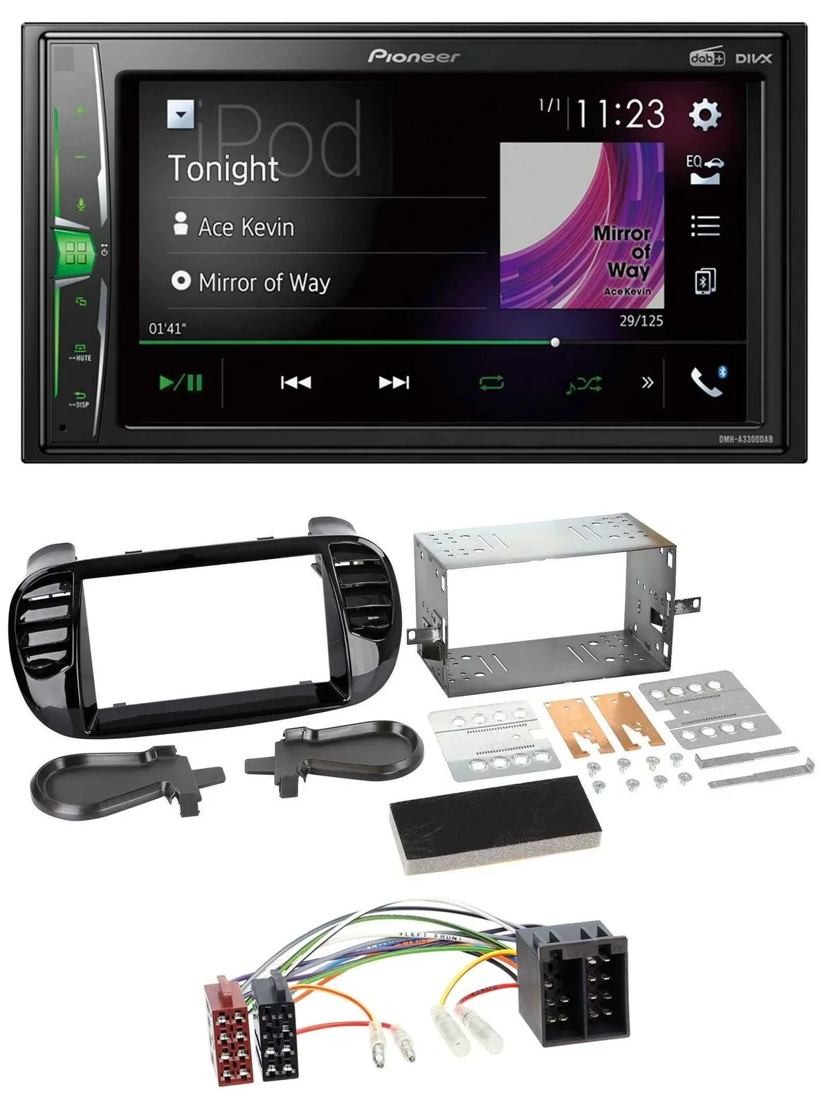 Автомагнитола Pioneer 2-DIN MP3 DAB USB Bluetooth для Fiat 500 (до 2012) глянцевый чёрный