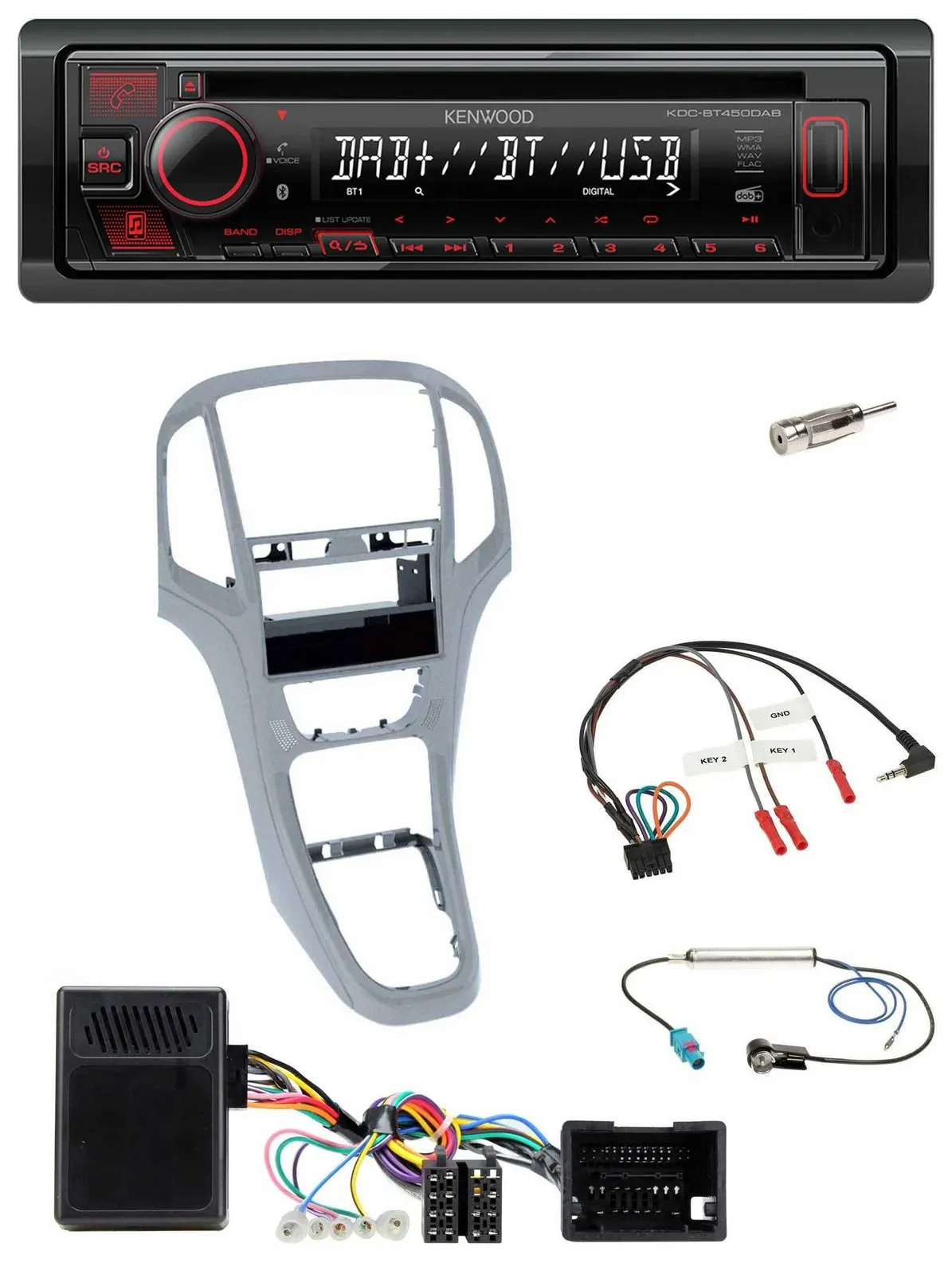 Kenwood Lenkrad CD USB Bluetooth DAB Autoradio für Opel Astra J 09-16 Platin sil