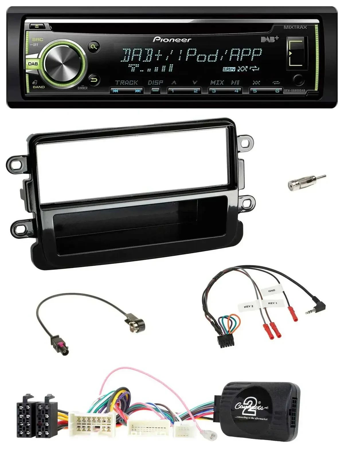 Автомагнитола Pioneer DAB, CD, USB, для Dacia (с 2012), поддержка кнопок на руле, чёрный (piano black)