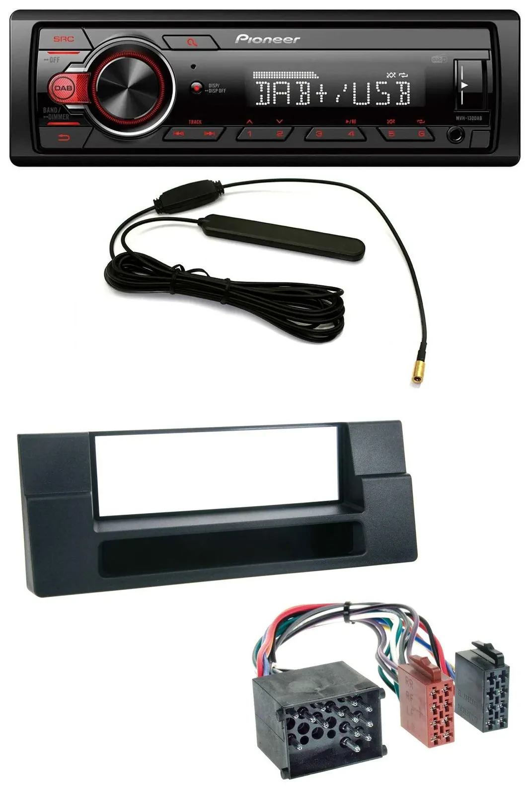 Автомагнитола Pioneer 1-DIN MP3 DAB USB AUX для BMW X5 E53 и 5 Series E39 Rundpin с монтажным карманом