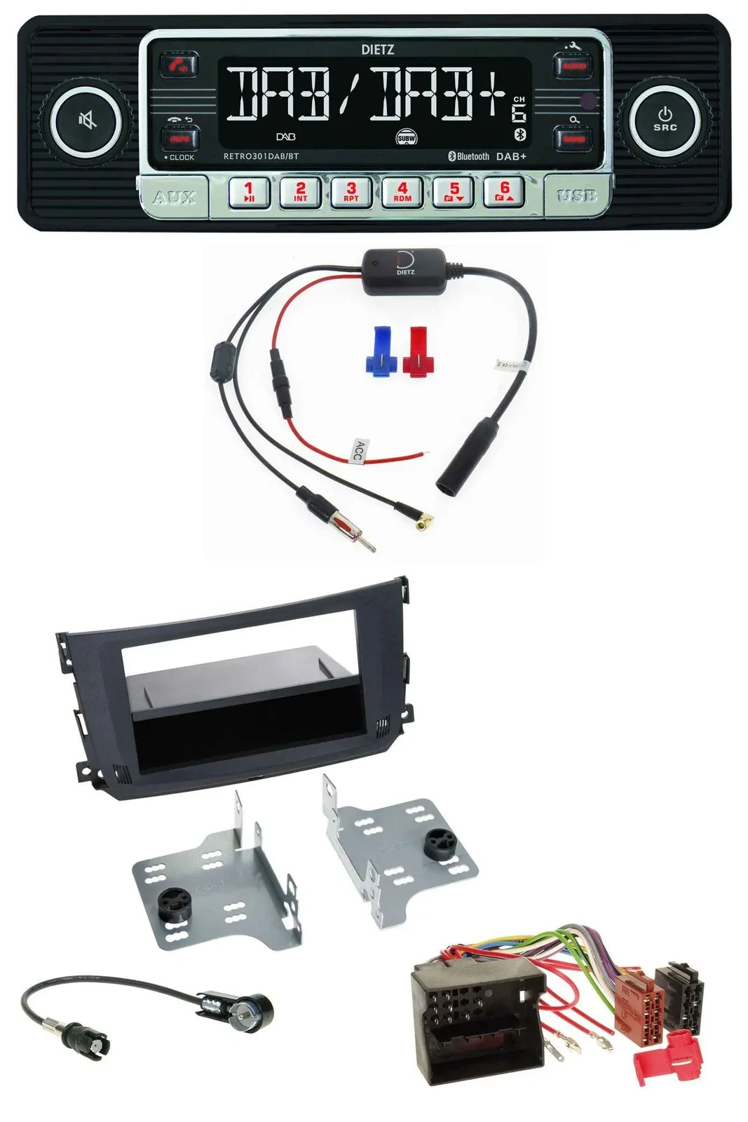 Dietz MP3 DAB Bluetooth USB Autoradio für Smart ForTwo (451, 2010-2015)