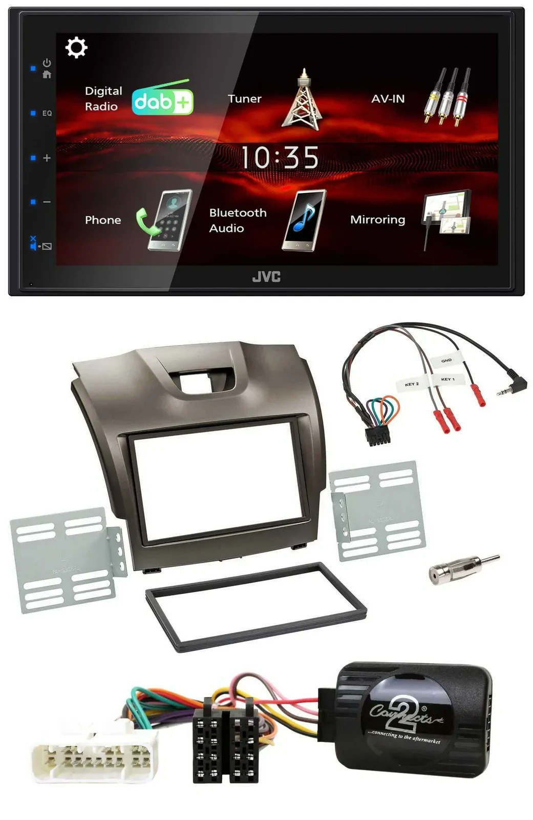 JVC USB Bluetooth Lenkrad DAB 2DIN Autoradio für Isuzu D-Max ab 2012 grau