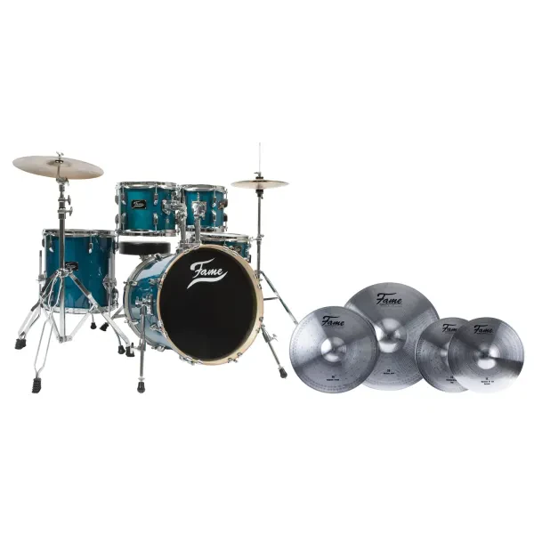 Jungle Drum-Set 16" Ahorn BassDrum Reflex Becken CBS4000 Ständer TTBL Pad Türkis