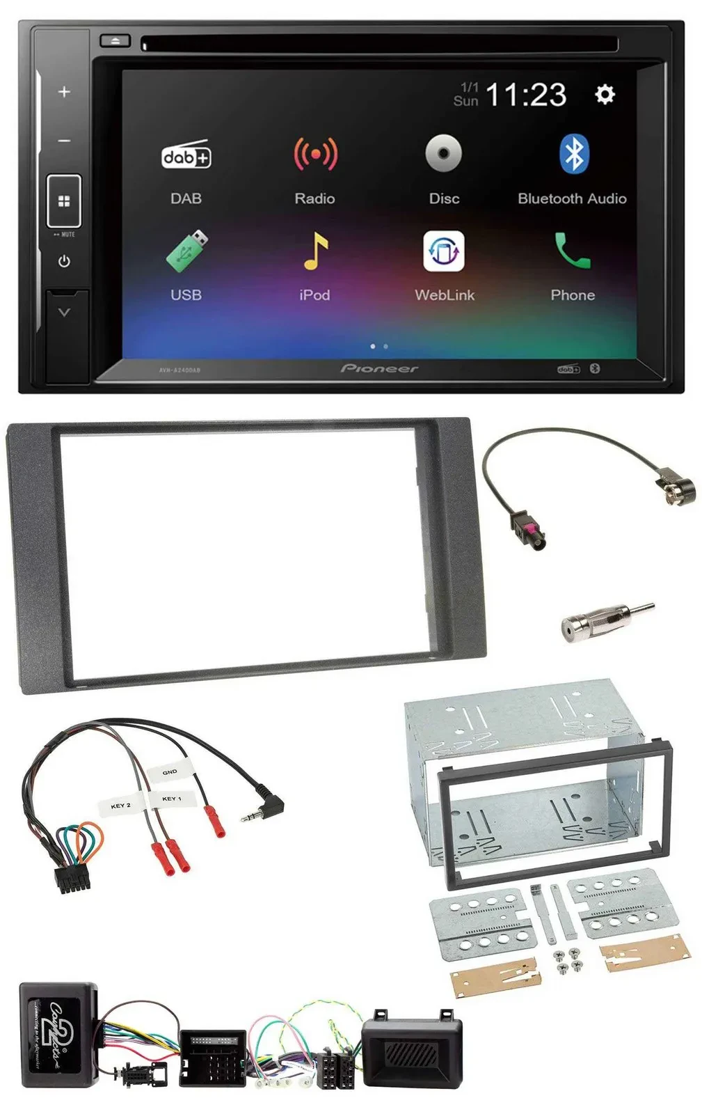 Автомагнитола для Ford Kuga (2008–2012) Pioneer 2DIN, Bluetooth, USB, DAB, DVD, антрацит