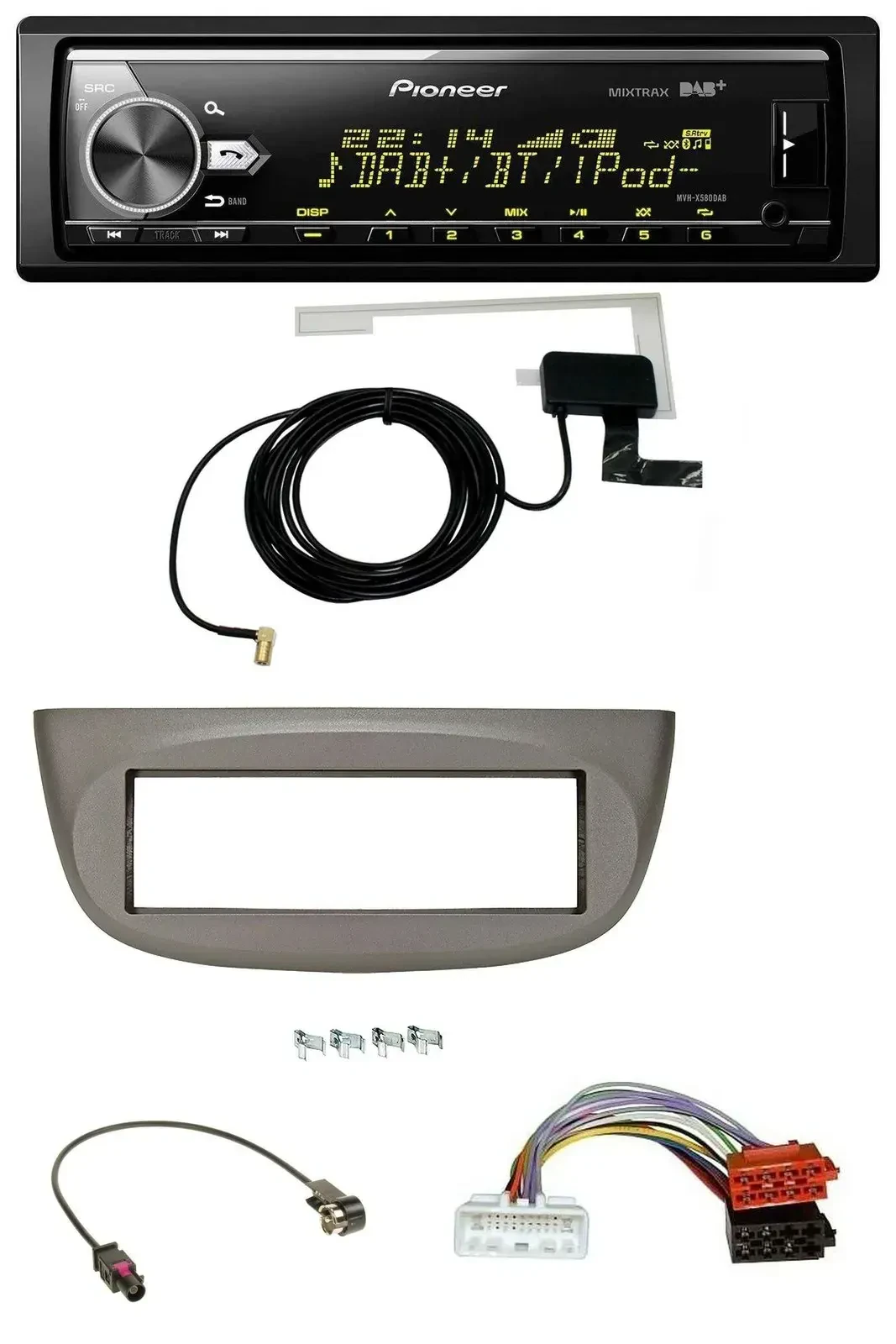 Автомагнитола для Renault Twingo (с 2015 года) Pioneer Bluetooth, DAB, USB, MP3 бежево-серая