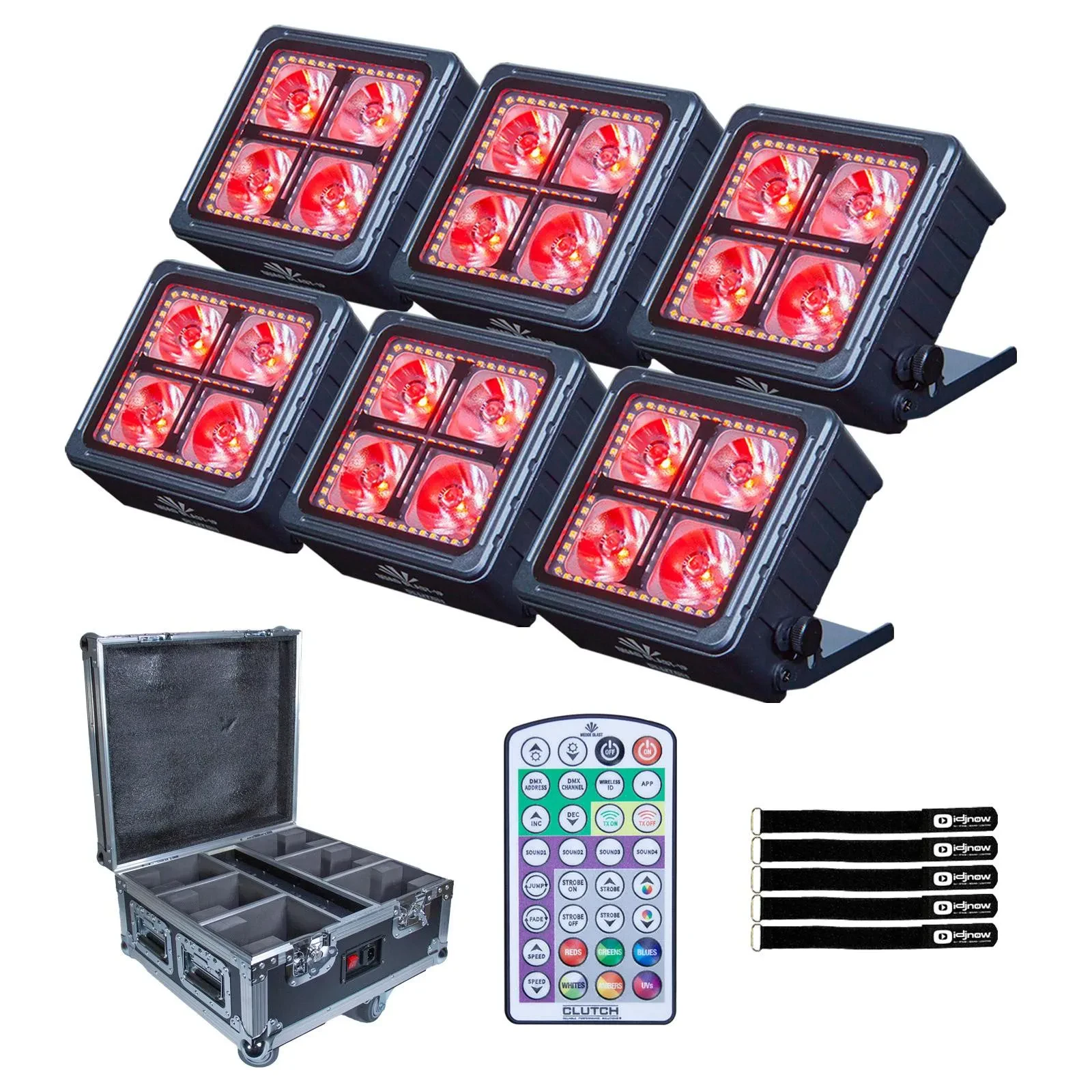 Световой прибор для DJ Clutch QUADBLAST-IP-6PK аккумуляторный, RGBWA+UV, 4x12W, IP65 (набор, 6 шт.) с кейсом