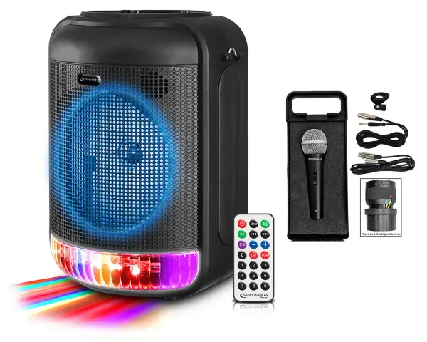 Technical Pro LIT8 Portable 8" Bluetooth LED Karaoke Machine System+Carry Strap