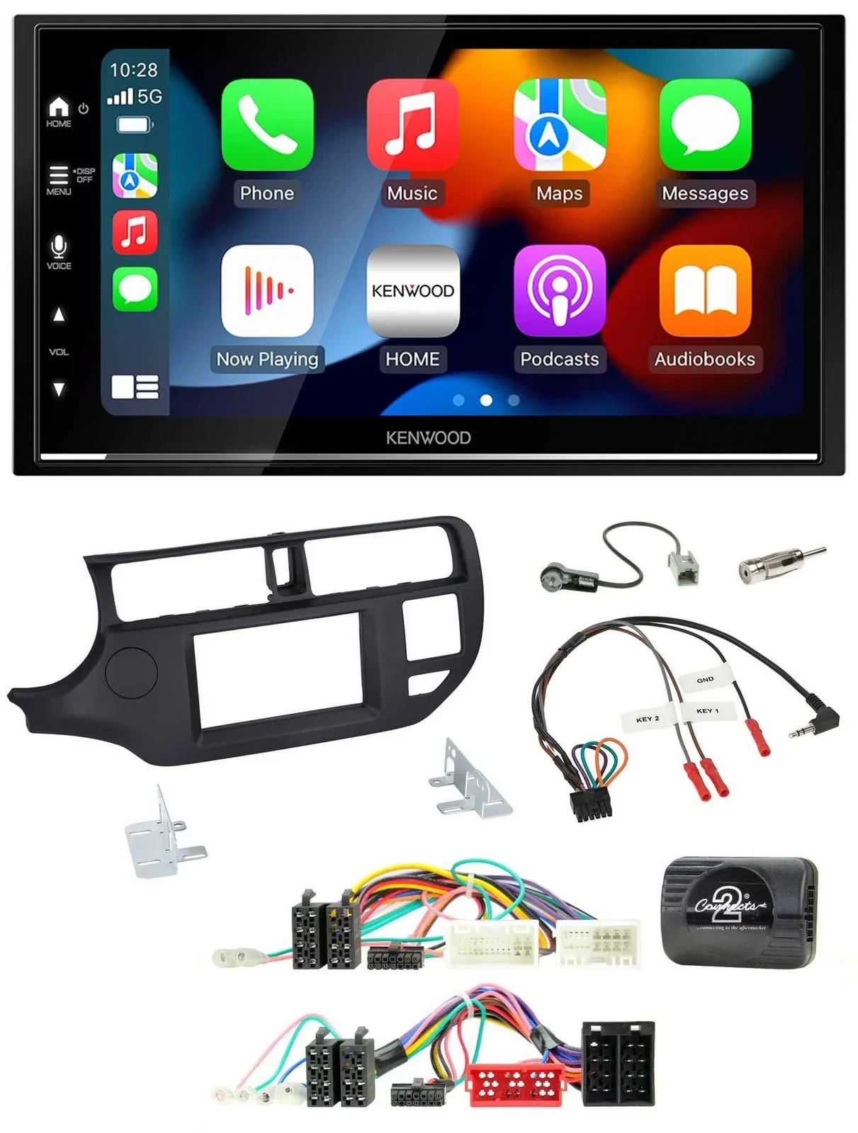 Kenwood DAB USB Bluetooth 2DIN Lenkrad Autoradio für Kia Rio UB 11-15 schwarz