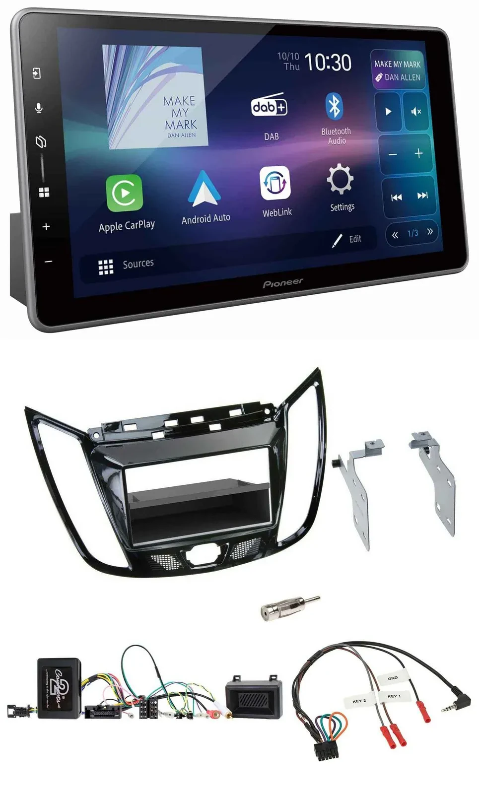 Pioneer Bluetooth USB DAB Lenkrad Autoradio für Ford C-Max Kuga Klavierlack schw