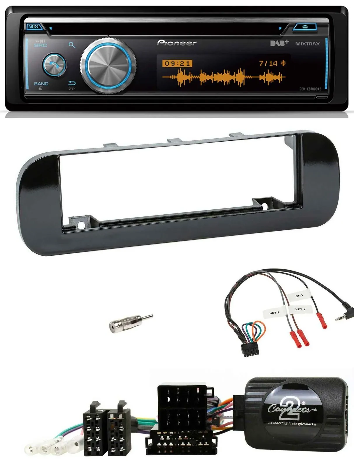 Автомагнитола Pioneer DAB USB CD Bluetooth для Fiat Panda (2012–2020) черный глянец