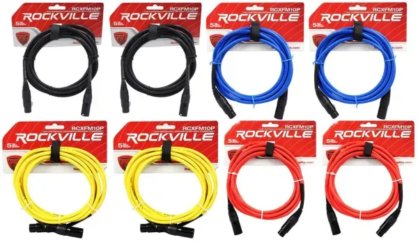 Микрофонный кабель Rockville RCXFM10P Multicolor 3.05 м (8 штук)